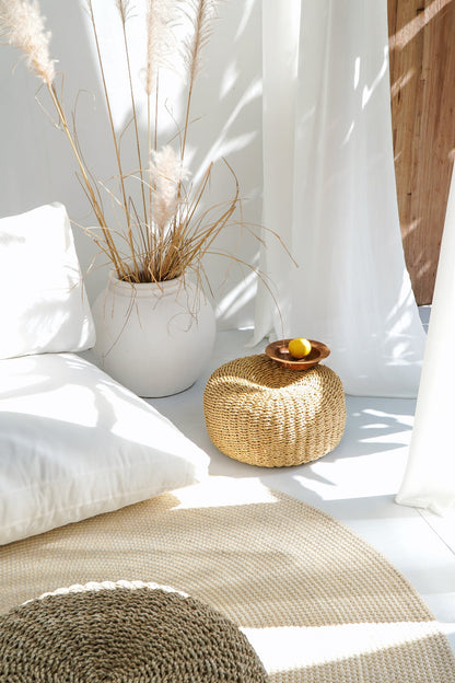 Seagrass stool Tulum – boho furniture, handwoven and handmade in Bali