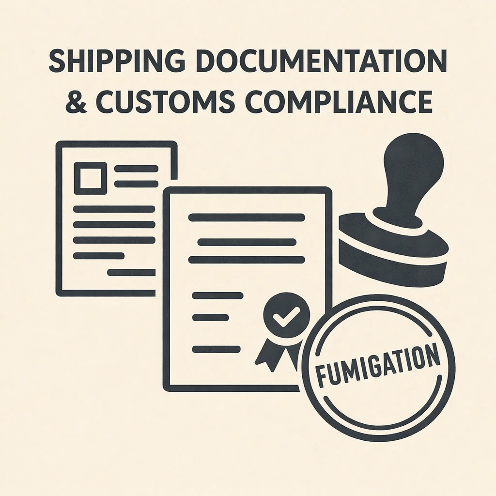 Shipping Documentation & Customs Compliance (Certificate of Origin & Fumigation) - MANDATORY - One-time per order (covers all items in your order)